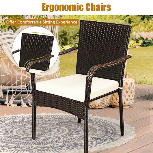 Set of 4 Patio Rattan Stackable Dining Chair with Cushioned Armrest for Garden - Free Shipping