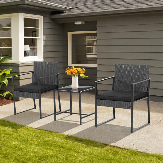 3 Pieces Modern Heavy Duty Patio Furniture Set with Coffee Table-Black - Free Shipping