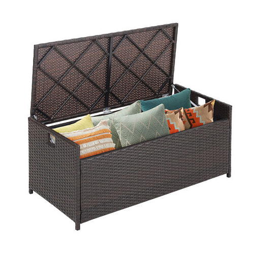 34 Gallon Patio Storage Bench with Seat Cushion and Zippered Liner - Free Shipping
