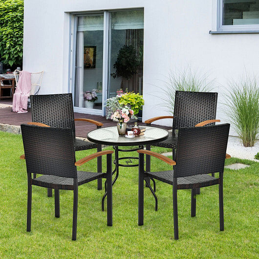 Set of 4 Outdoor Patio PE Rattan Dining Chairs with Powder-coated Steel Frame - Free Shipping