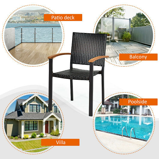 Set of 4 Outdoor Patio PE Rattan Dining Chairs with Powder-coated Steel Frame - Free Shipping