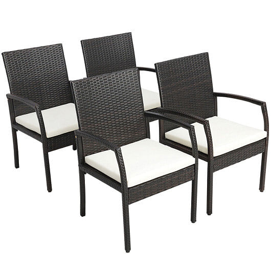 4 Pieces Patio Wicker Dining Armchair Set with Soft Zippered Cushion-Set of 4 - Free Shipping