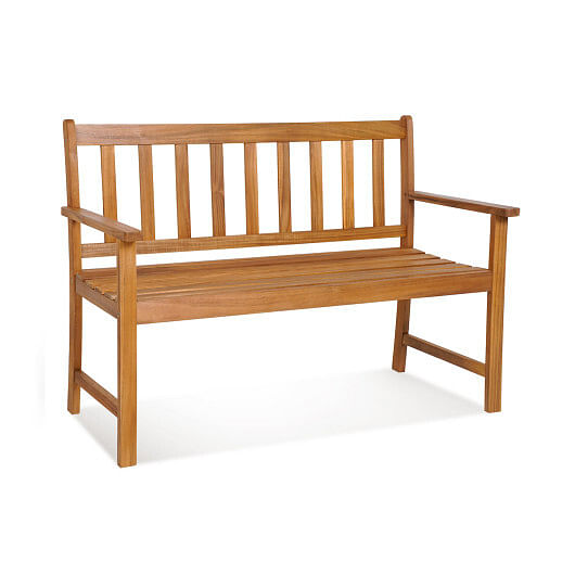 2-Person Patio Acacia Wood Bench with Backrest and Armrests - Free Shipping