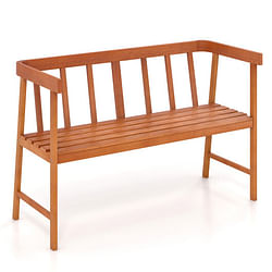 Outdoor Acacia Wood Bench with Backrest and Armrests - Free Shipping