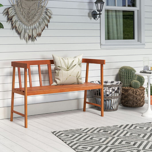 Outdoor Acacia Wood Bench with Backrest and Armrests - Free Shipping