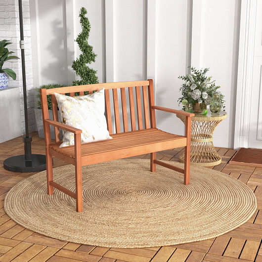 2-Seat Patio Wood Bench with Cozy Armrests and Backrest - Free Shipping