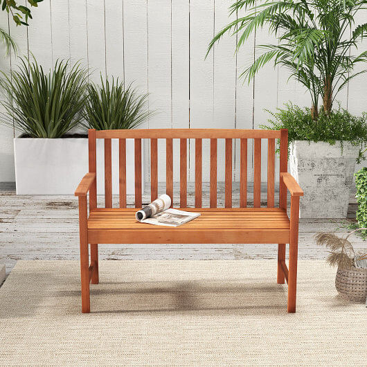 2-Seat Patio Wood Bench with Cozy Armrests and Backrest - Free Shipping