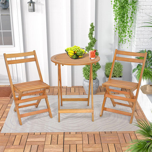 3 Pieces Folding Patio Bistro Set with Slatted Tabletop - Free Shipping