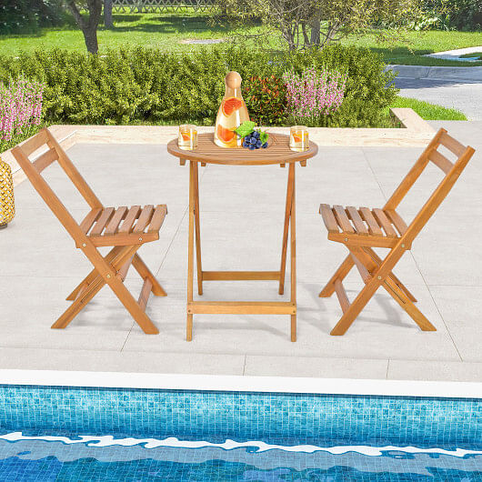 3 Pieces Folding Patio Bistro Set with Slatted Tabletop - Free Shipping