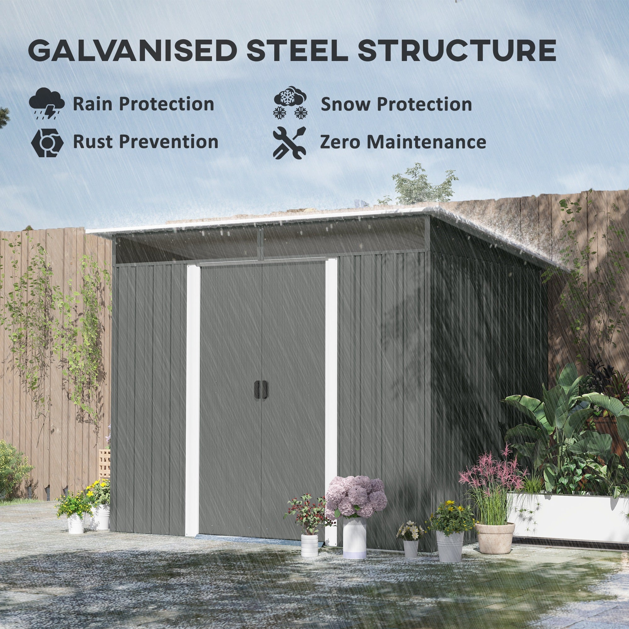 Outsunny 6' x 8.5' Outdoor Metal Garden Shed Utility Tool Storage Steel Backyard House, Dark Grey