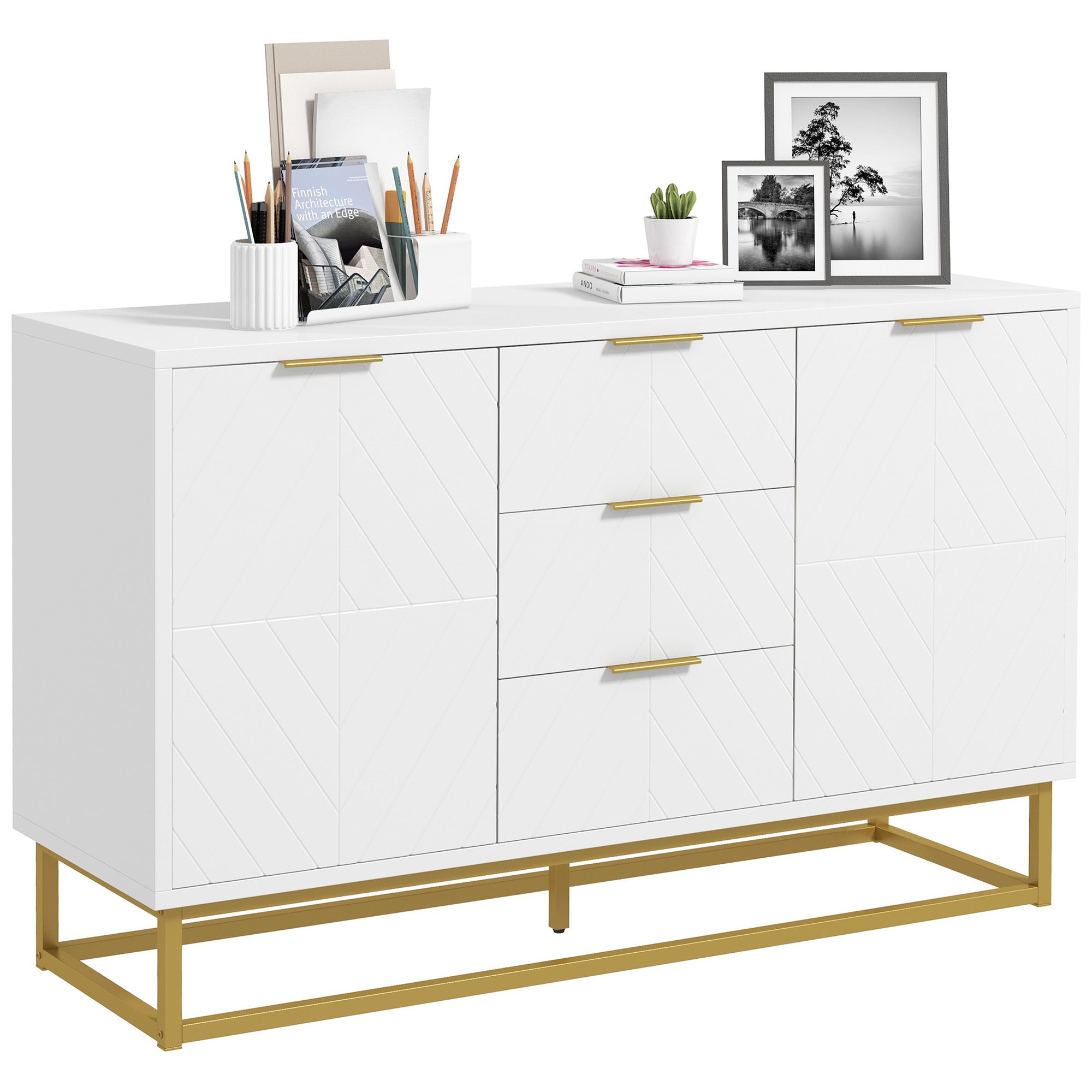 HOMCOM Contemporary Chic: 3-Drawer Storage Sideboard with Metal Handles, Freestanding Dresser for Dining Room