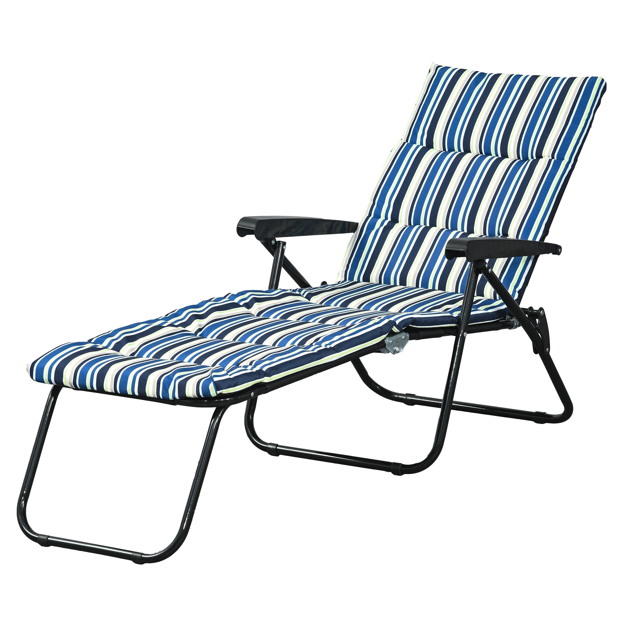Outsunny Foldable Lounge Chair, Reclining Patio Sun Lounger with 6-Position Adjustable Back, Blue and White