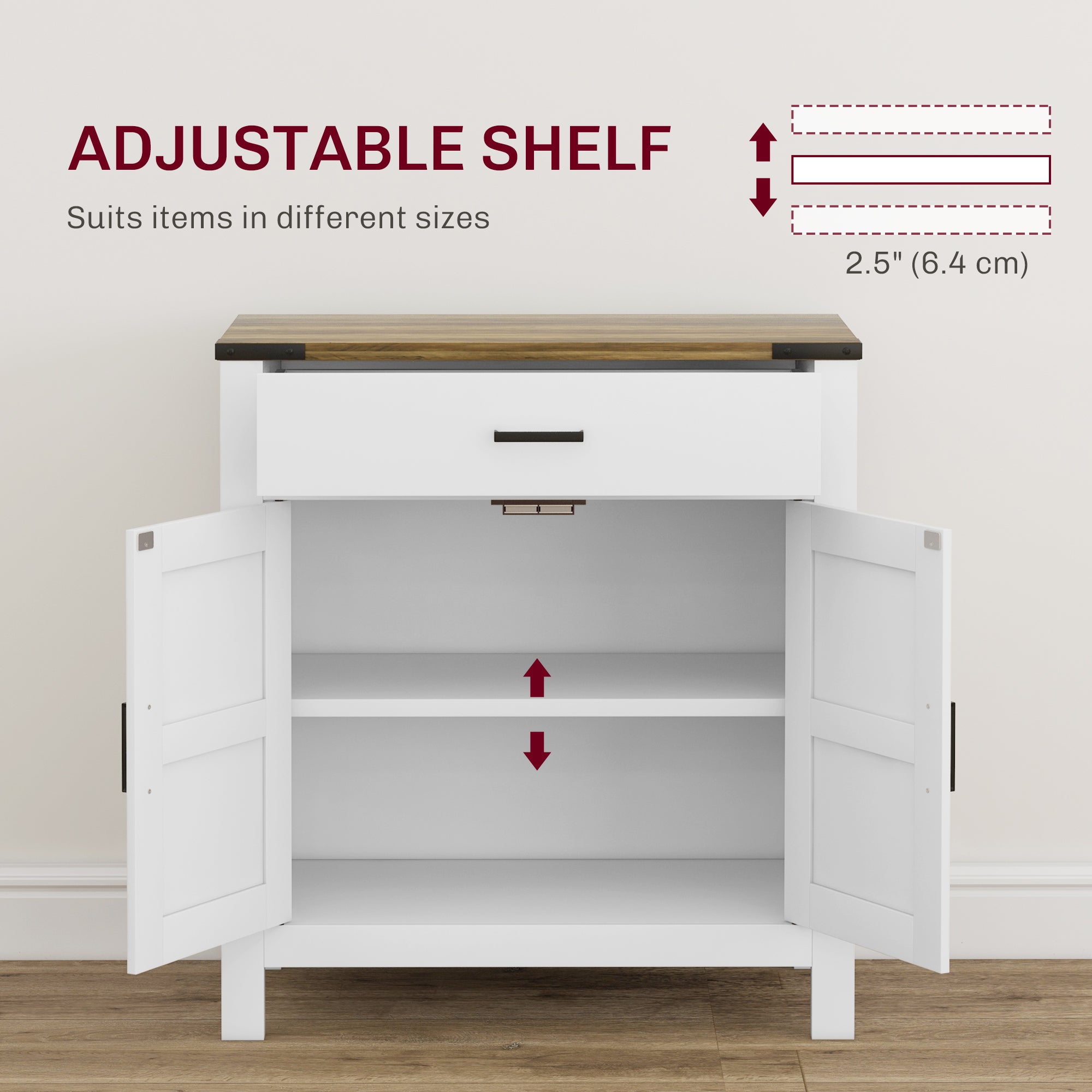 HOMCOM Farmhouse Buffet Cabinet Sideboard with 1 Drawer, 1 Storage Cabinet and Adjustable Shelf, White