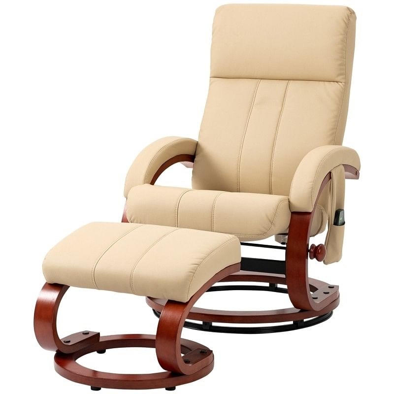 Adjustable Beige Faux Leather Electric Remote Massage Recliner Chair w/ Ottoman - Free Shipping