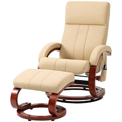 Adjustable Beige Faux Leather Electric Remote Massage Recliner Chair w/ Ottoman - Free Shipping