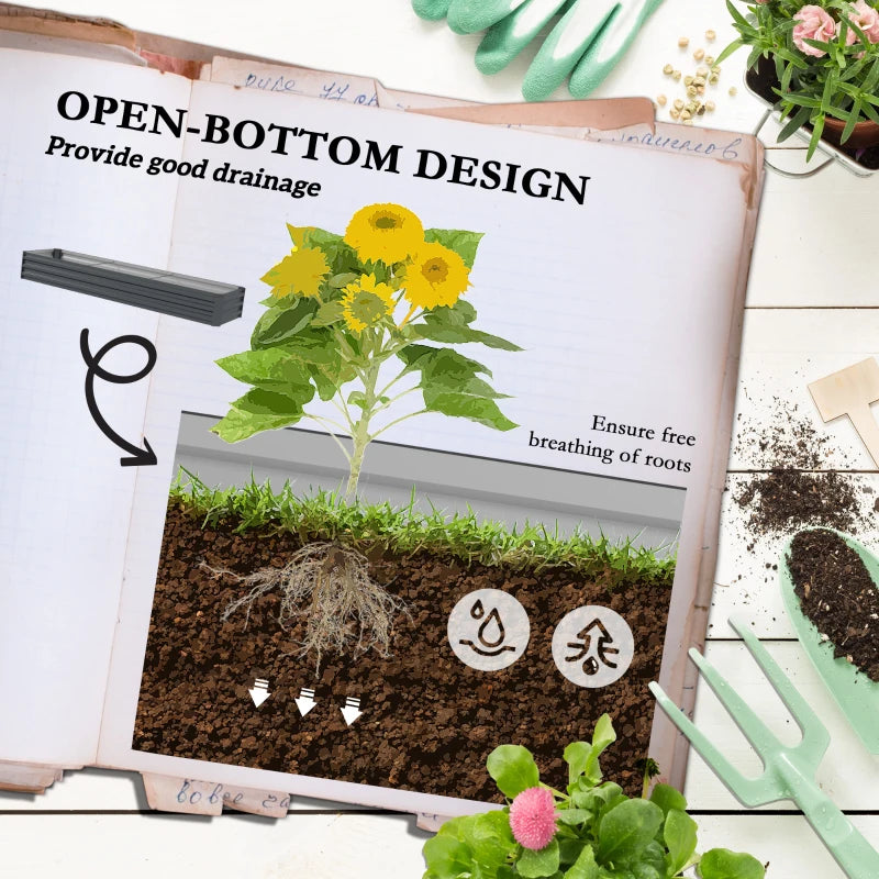 8'x2'x1' Galvanized Raised Bed, Large Elevated Planter Box for Growing Flowers, Herbs and Vegetables, Dark Grey