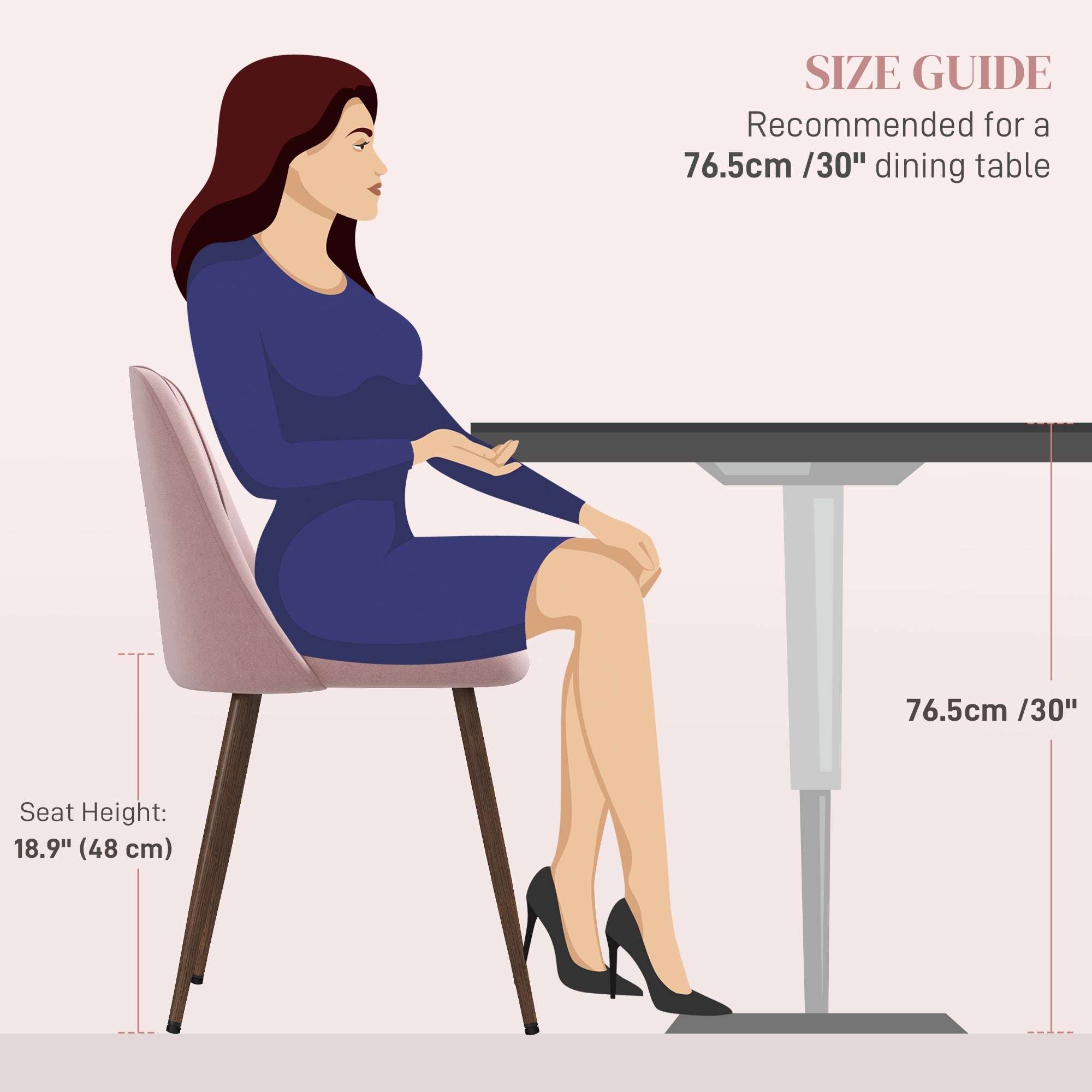 HOMCOM Upholstered Dining Chairs Set of 4, Velvet Accent Chair with Back and Wood-grain Steel Leg for Kitchen, Pink