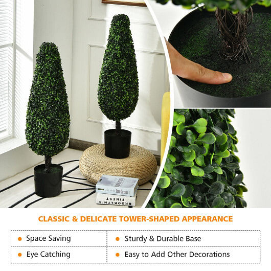 2 Pack 3 Feet Artificial Tower UV Resistant Indoor Outdoor Topiary Tree - Free Shipping