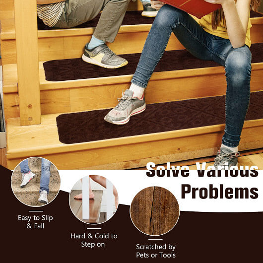 15Pcs Indoor Non-Slip Stair Carpet Mats for Wooden Steps-Brown - Free Shipping