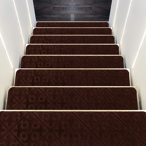 15Pcs Indoor Non-Slip Stair Carpet Mats for Wooden Steps-Brown - Free Shipping
