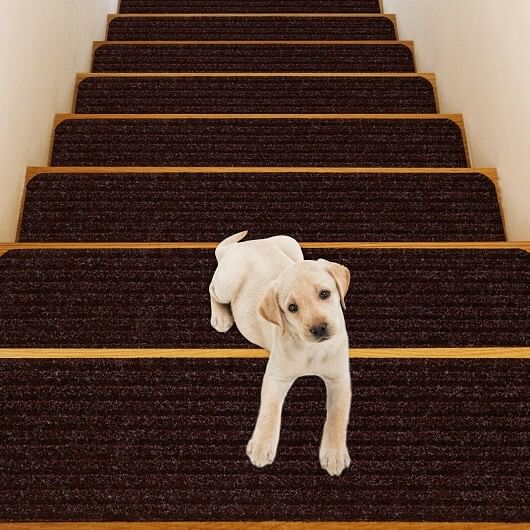 15 Pieces 30 x 8 Inch Slip Resistant Soft Stair Treads Carpet-Brown - Free Shipping