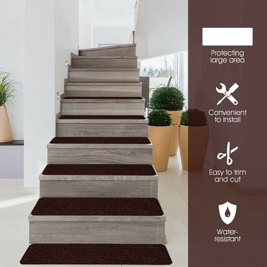 15 Pieces 30 x 8 Inch Slip Resistant Soft Stair Treads Carpet-Brown - Free Shipping