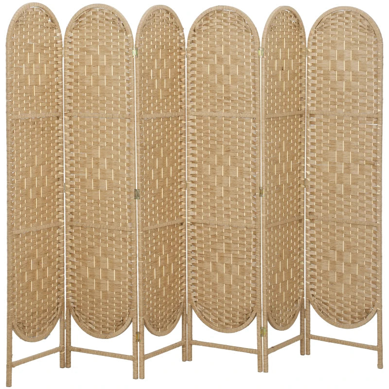 Bohemian Privacy Screen, Folding Room Divider with 6 Panels and Arched Top for Bedroom Living Room Office, Natural Wood