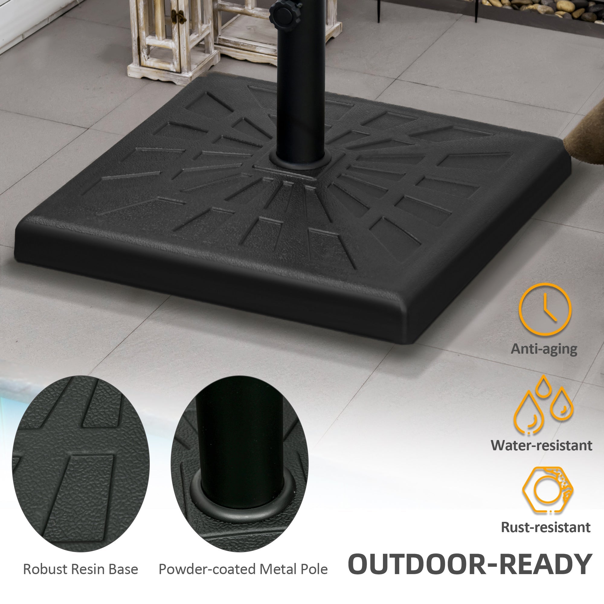 Outsunny 42 lb Heavy Duty Patio Umbrella Stand 20" Resin Square Market Holder for Outdoor Black