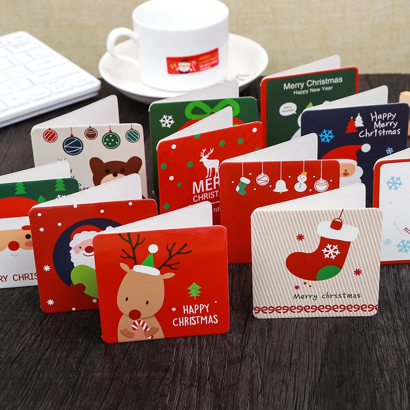 1/12/24/48pcs/lot Creative Mini Merry Christmas Set Greeting Cards DIY With Envelope Santa Claus New Year Postcard Gifts Card
