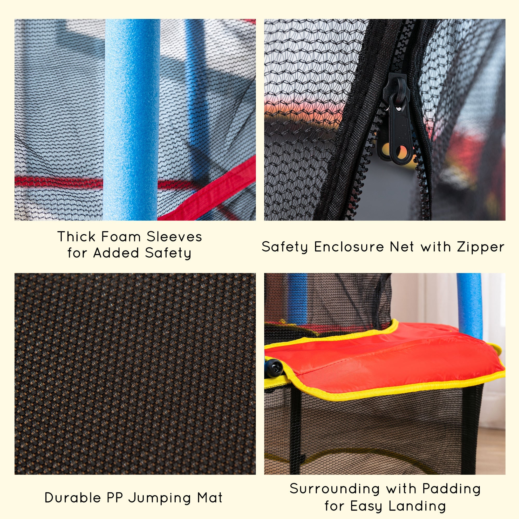 Qaba 65" Kids Mini Trampoline Safety Enclosure Net Zipper Pad Indoor Outdoor Bouncer Exercise Toy 3-6 Years