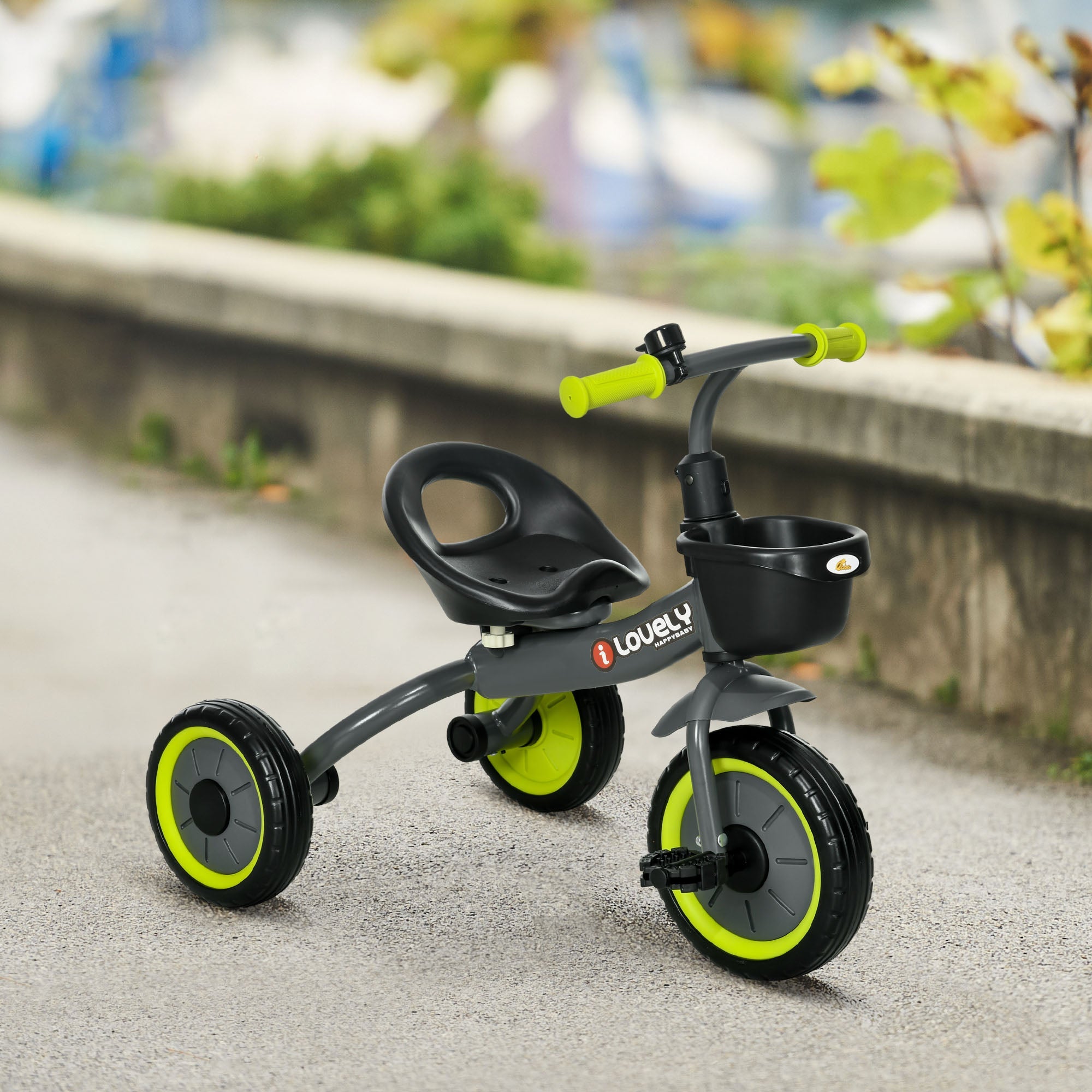 Qaba Kids Tricycle: Adjustable Seat 2-5 Years, Basket, Bell, for Girls/Boys, Black, Toddler Trike