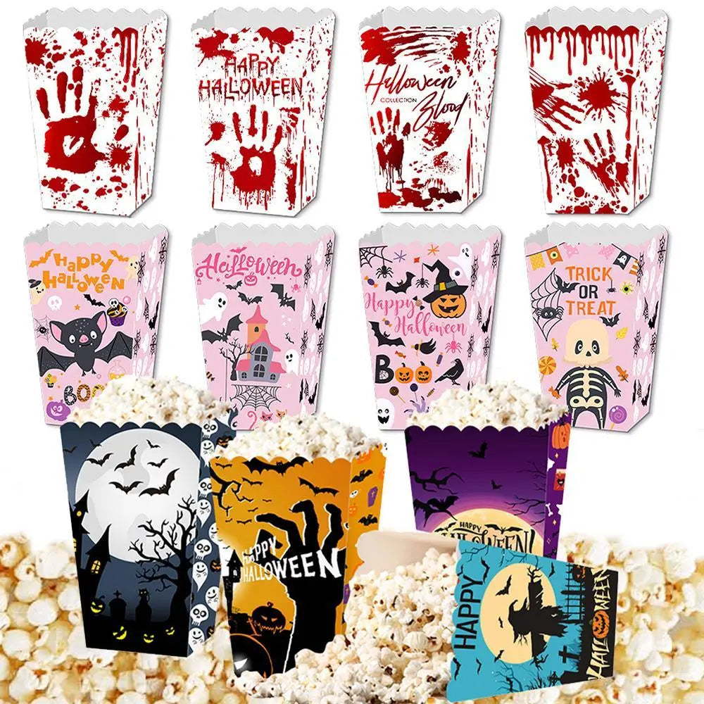 Halloween Popcorn Boxes In 3 Designs. Halloween Party Supplies In 3 Styles, 4 Of Each Style, 12 In Total