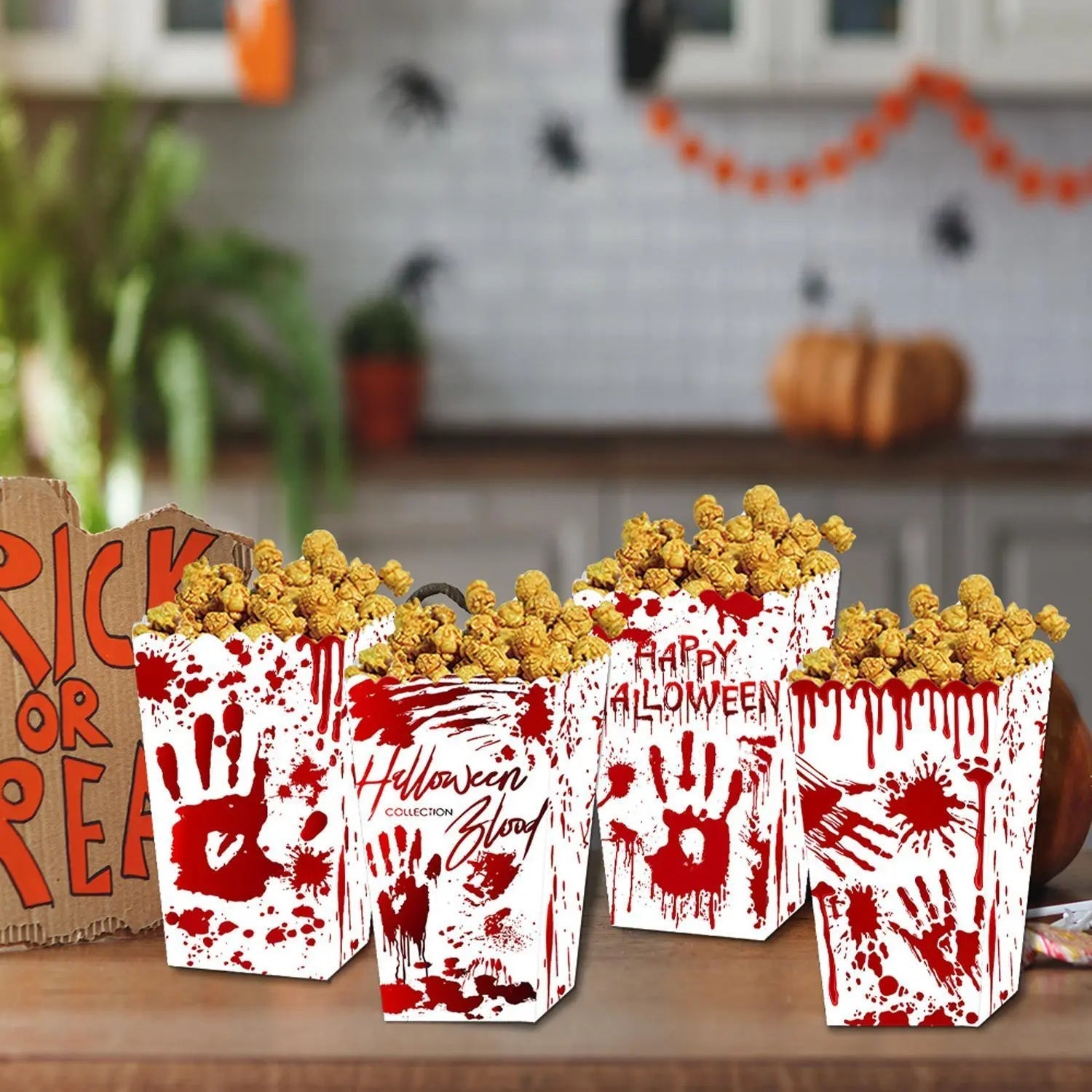 Halloween Popcorn Boxes In 3 Designs. Halloween Party Supplies In 3 Styles, 4 Of Each Style, 12 In Total