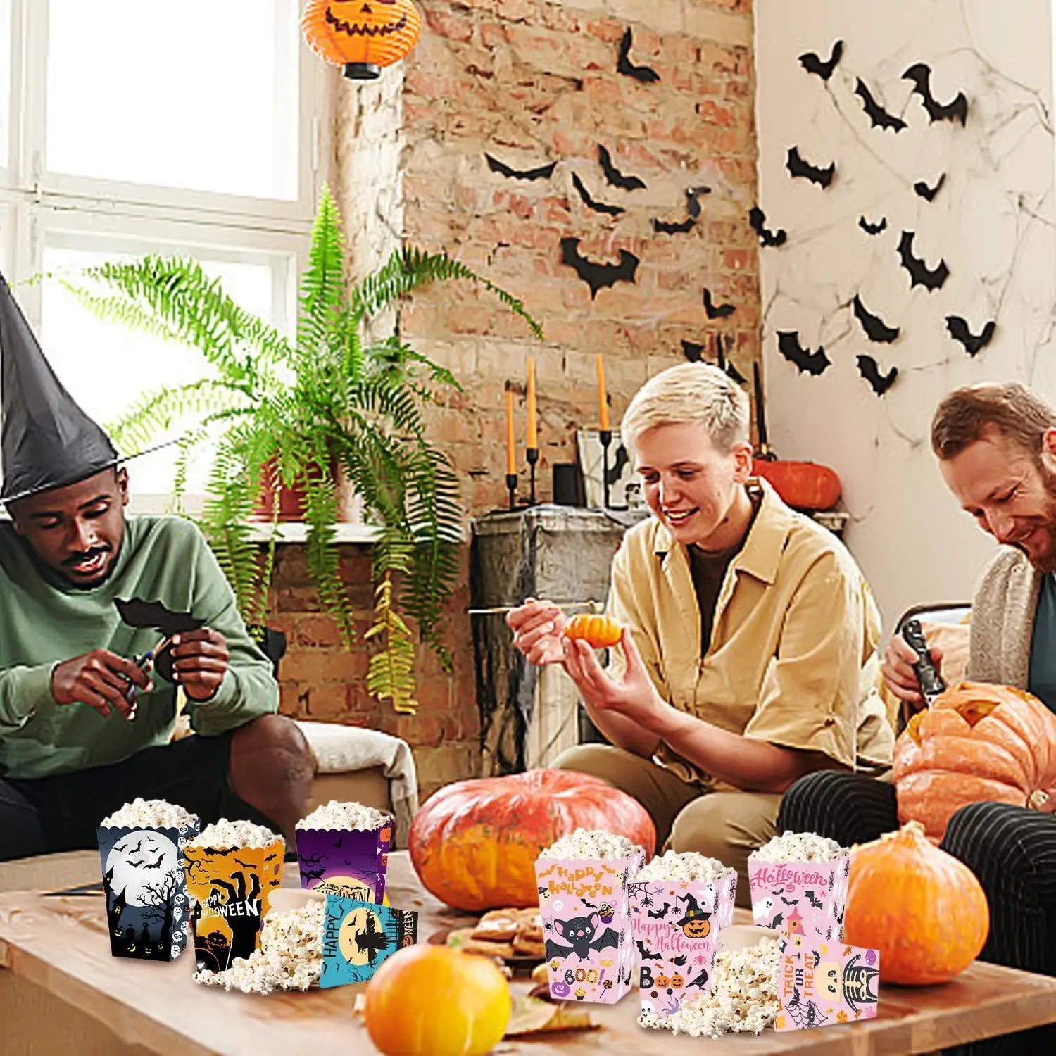 Halloween Popcorn Boxes In 3 Designs. Halloween Party Supplies In 3 Styles, 4 Of Each Style, 12 In Total