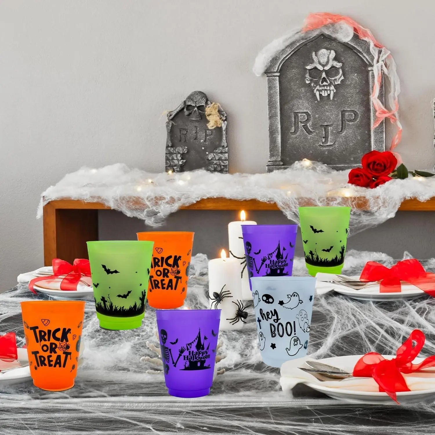 Halloween cups A Pack Of 8 Halloween Plastic Cups With Patterns.