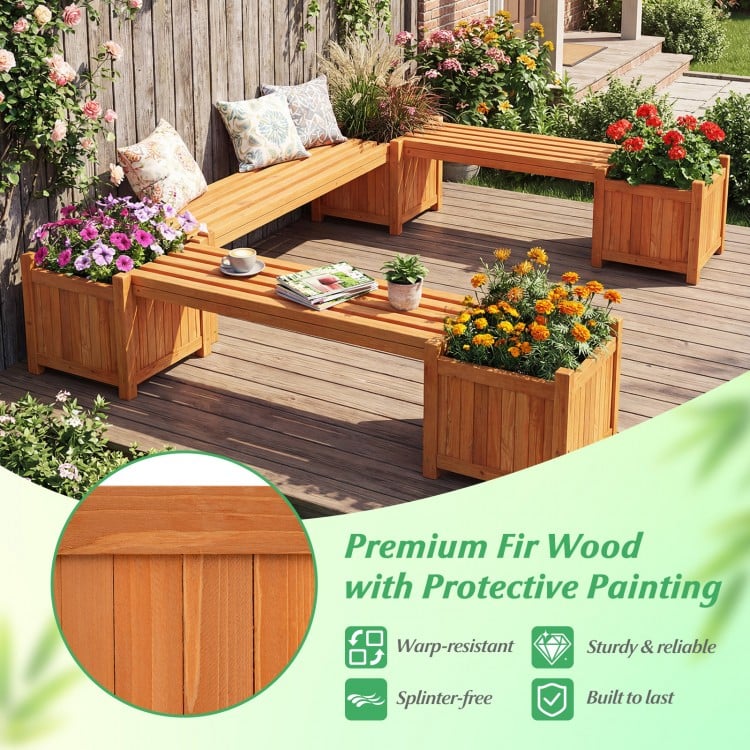 3-in-1 Outdoor Planter Box with Bench 2-Person Outdoor Bench with 2 Side Garden Beds