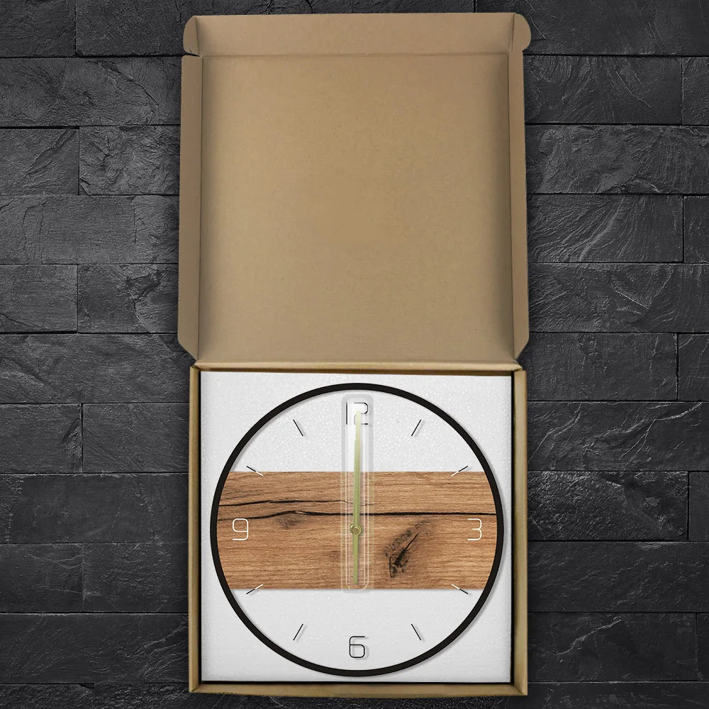 Rustic Wood Cabin Country Style Art Wall Clock – Old Wood Pattern Texture, Silent Clock for Home Indoor Decor