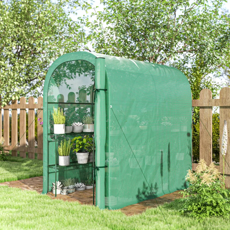 Walk-in Mini Greenhouse with Shelves, Portable Outdoor Greenhouse with Roll-up Door, 123 x 187 x 189 cm, Green