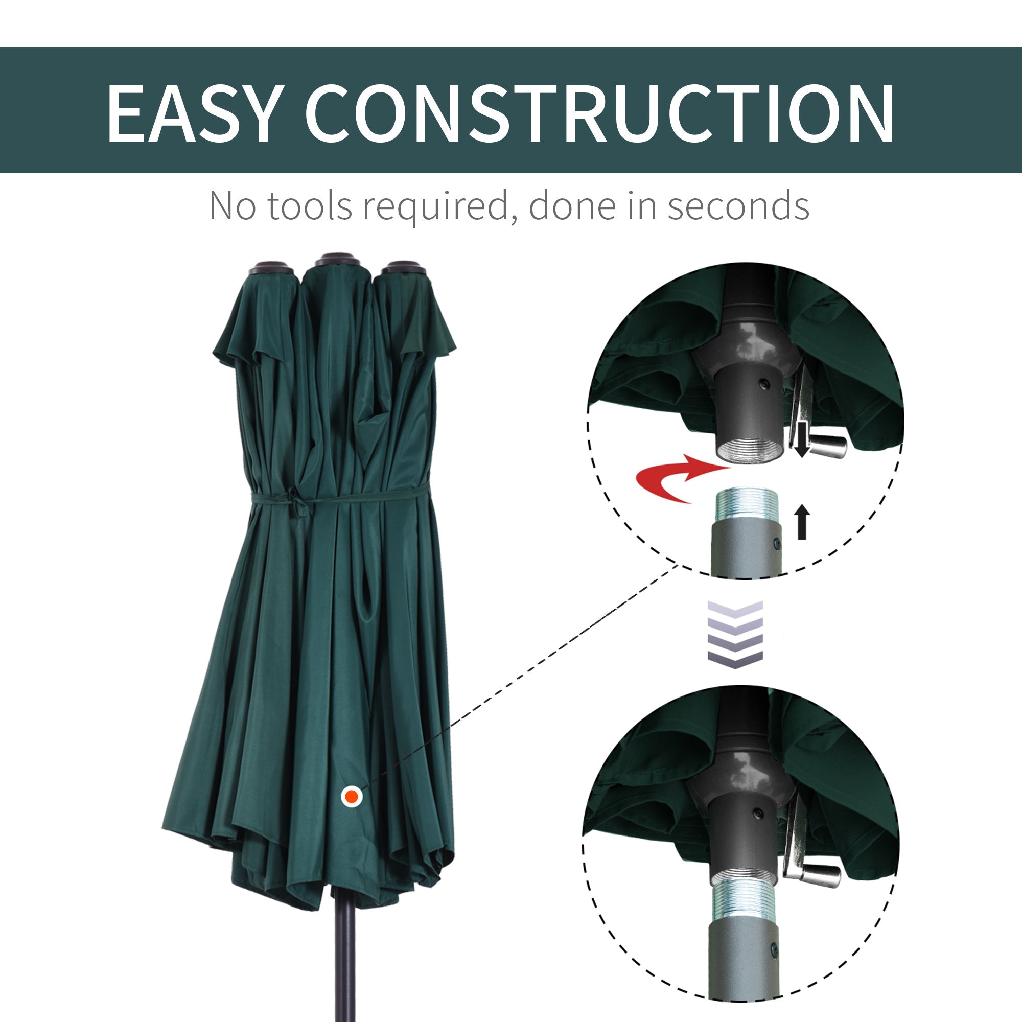 Outsunny 15' Outdoor Patio Umbrella with Twin Canopy Sunshade Steel Table Umbrella with Lift Crank Dark Green