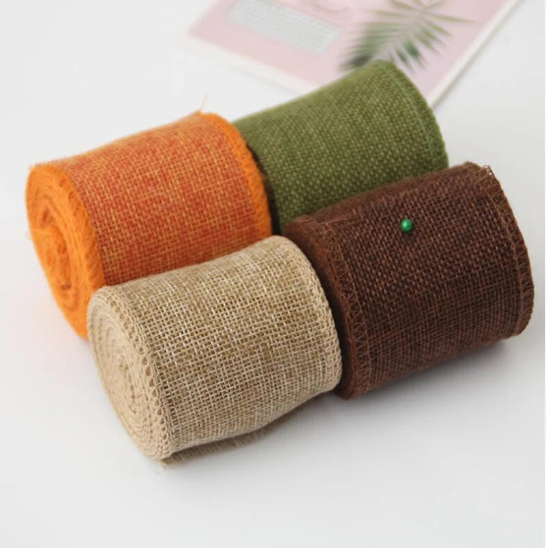 5m/Roll Natural Jute Burlap Rolls Solid Corded Edge Hessian Ribbon for Large Bow, Wreath, Tree Decor Wedding Christmas Supplies
