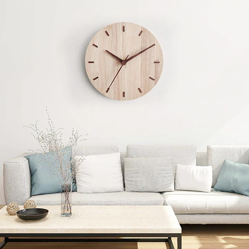 Nordic Walnut Wood Wall Clock Modern Design Minimalist Style Kitchen Wood Clock 3D Stickers Wall Art Watch Home Decor 12 inch