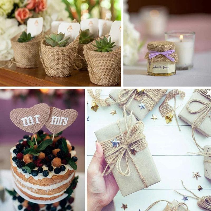 5m/Roll Natural Jute Burlap Rolls Solid Corded Edge Hessian Ribbon for Large Bow, Wreath, Tree Decor Wedding Christmas Supplies