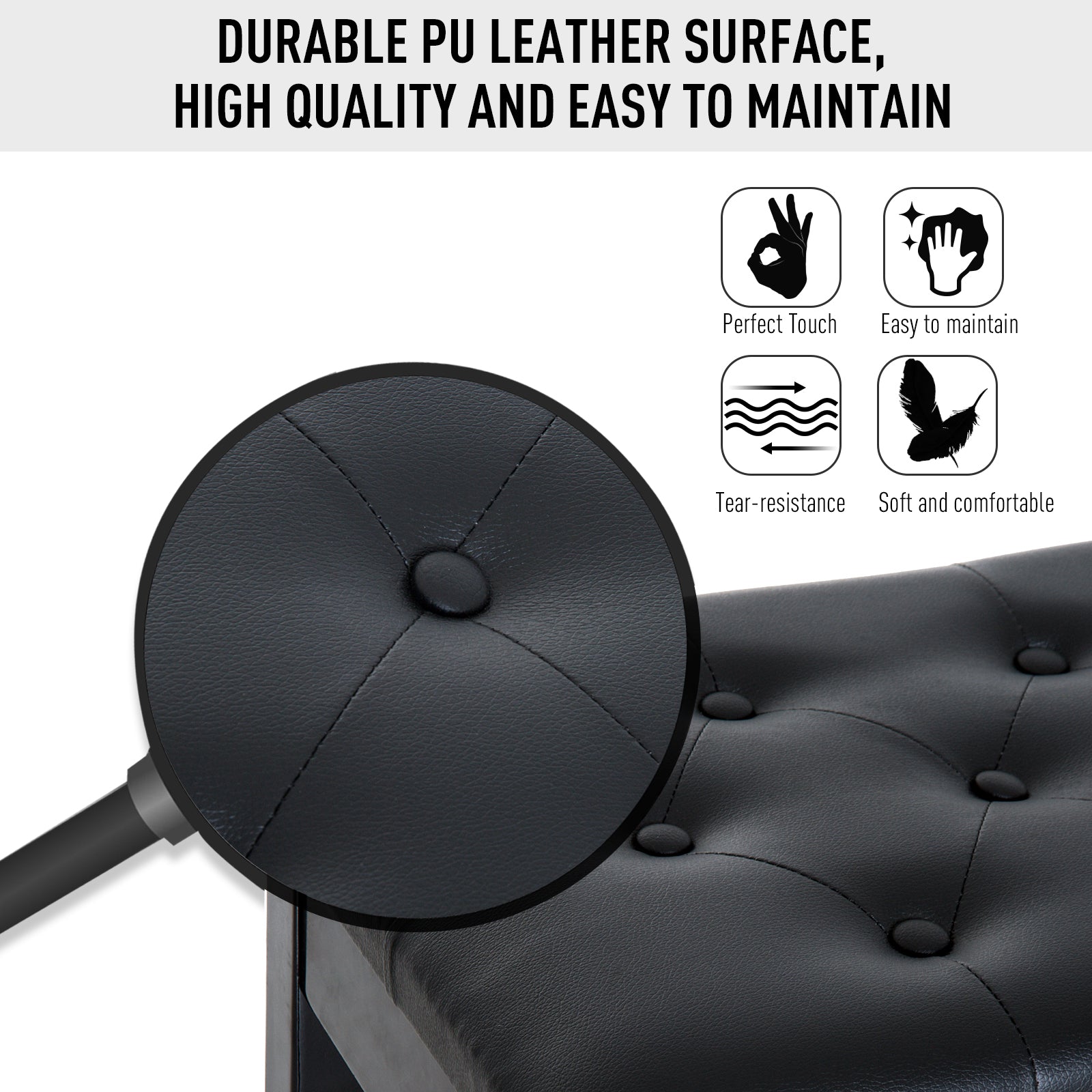 HOMCOM Padded Storage Piano Bench 30" Artist Keyboard Seat Faux Leather Black