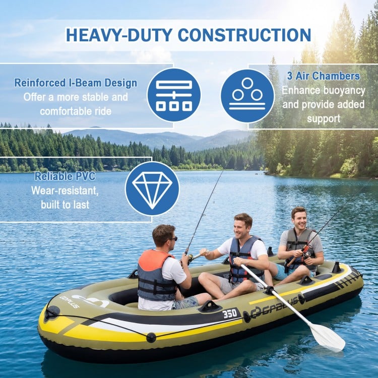 Heavy-Duty Inflatable Boat 4-Person Fishing Raft Set
