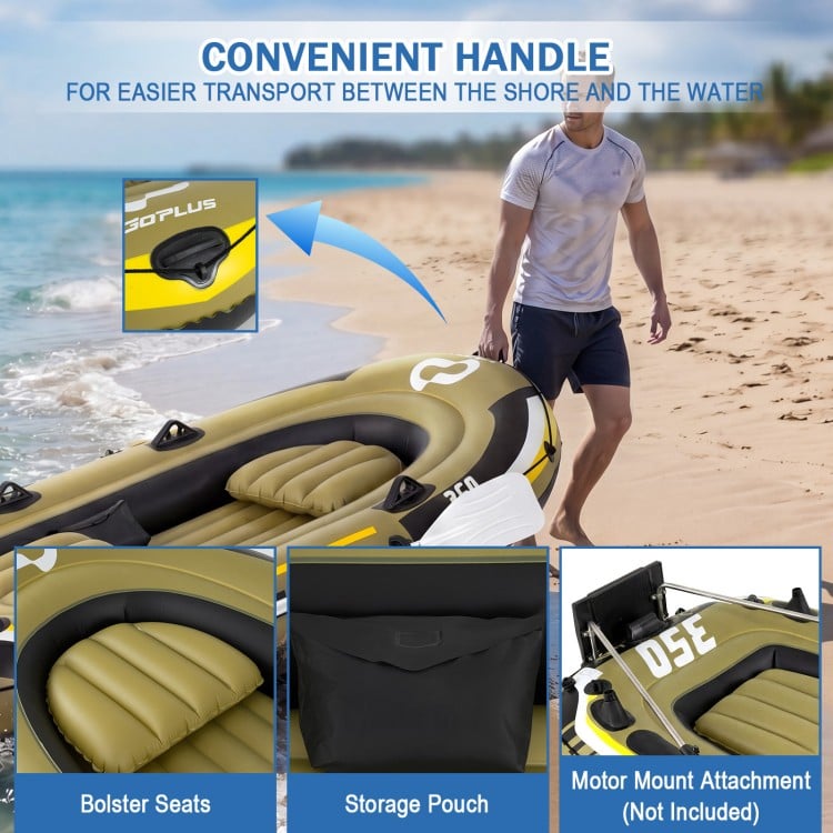 Heavy-Duty Inflatable Boat 4-Person Fishing Raft Set