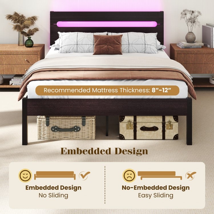 Heavy-Duty Metal Slats Support Bed Platform with Charging Station-Walunt