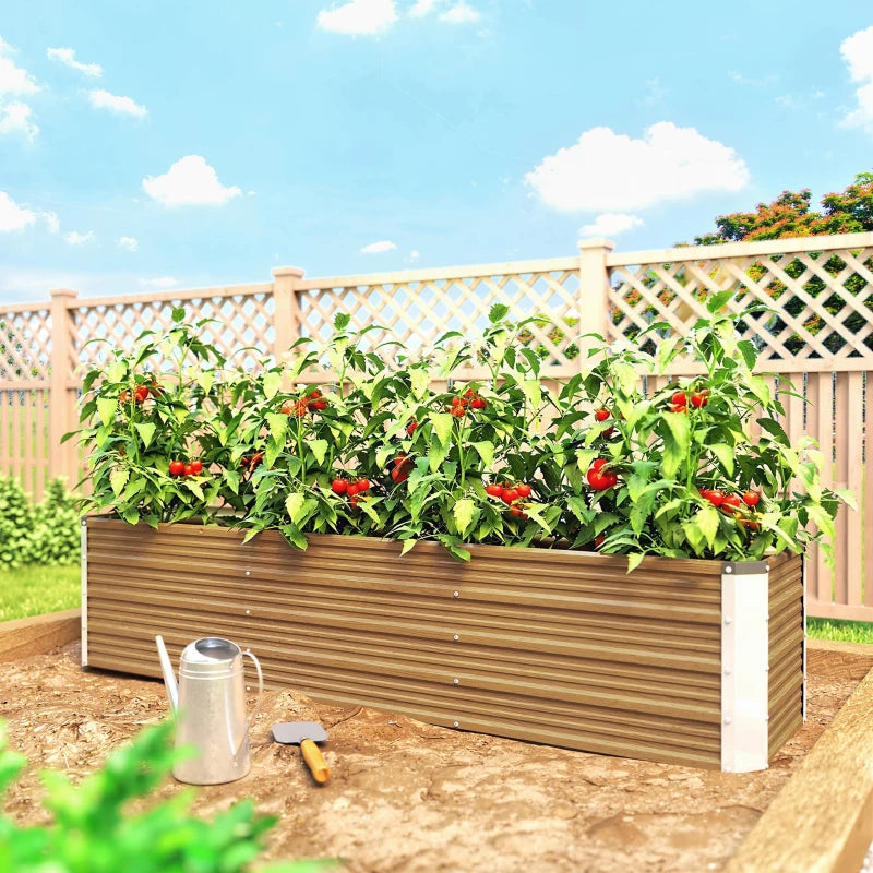 6' x 1.5' x 1.3' Galvanized Raised Garden Bed, Elevated Large Metal Planter Box w/ Install Gloves, Brown Wood Effect