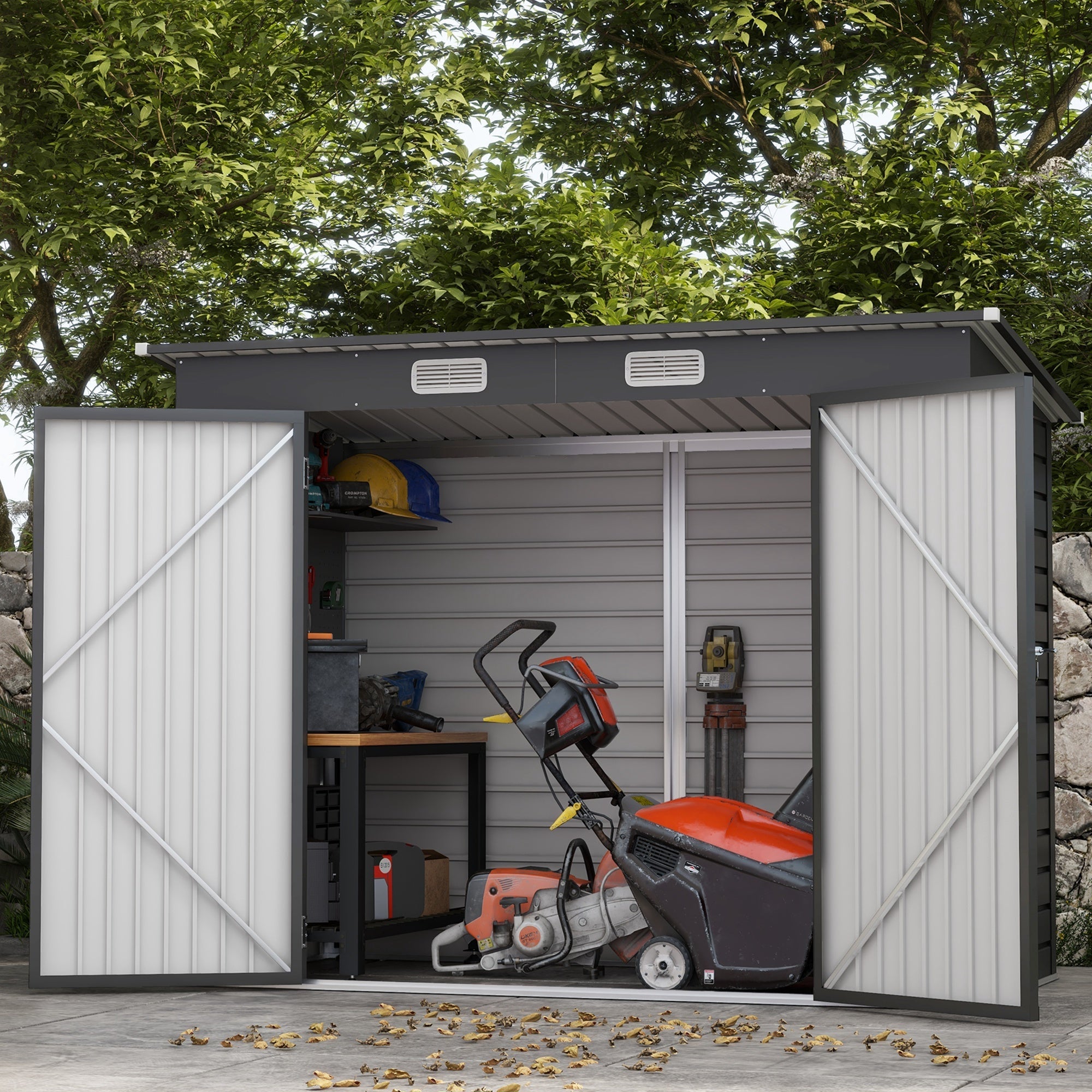 Outsunny 8 x 4FT Galvanized Garden Storage Shed, Metal Outdoor Shed with Double Doors and 2 Vents, Grey