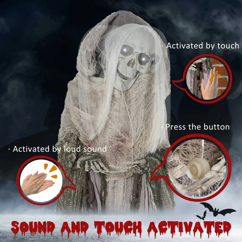Outsunny 6ft Life-Size Outdoor Skeleton Witch – Animated Halloween Prop with Light-Up Eyes & Spooky Sound