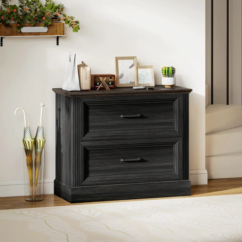 Lateral Filing Cabinet, Farmhouse File Cabinet with 2 Silent Drawers for Letter/A4/Legal Size Files, Black